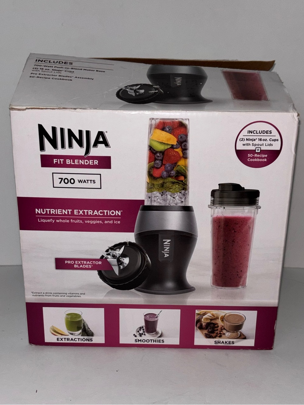 Ninja Fit Single Serve Blender w/ 16oz Smoothie & Juicing Cups New Open Box 700w